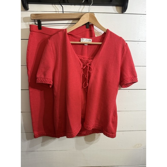 St. John Pants - VTG St. John Marie Gray Sportswear Knit 3-Pc Cardigan Tank Capri Pant Set SZ 6/8